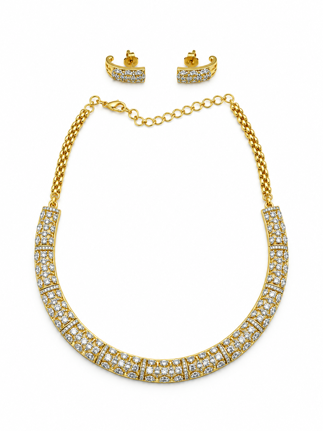 Elegant Gold-Plated CZ Necklace & Earrings Set for Women
