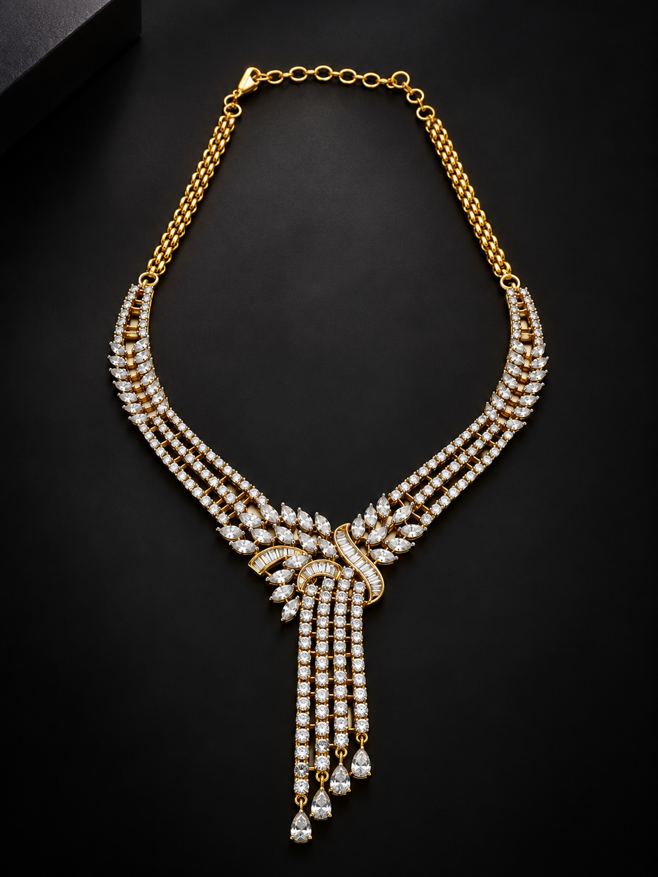 Elegant Gold-Tone Crystal Necklace & Earrings Set for Women