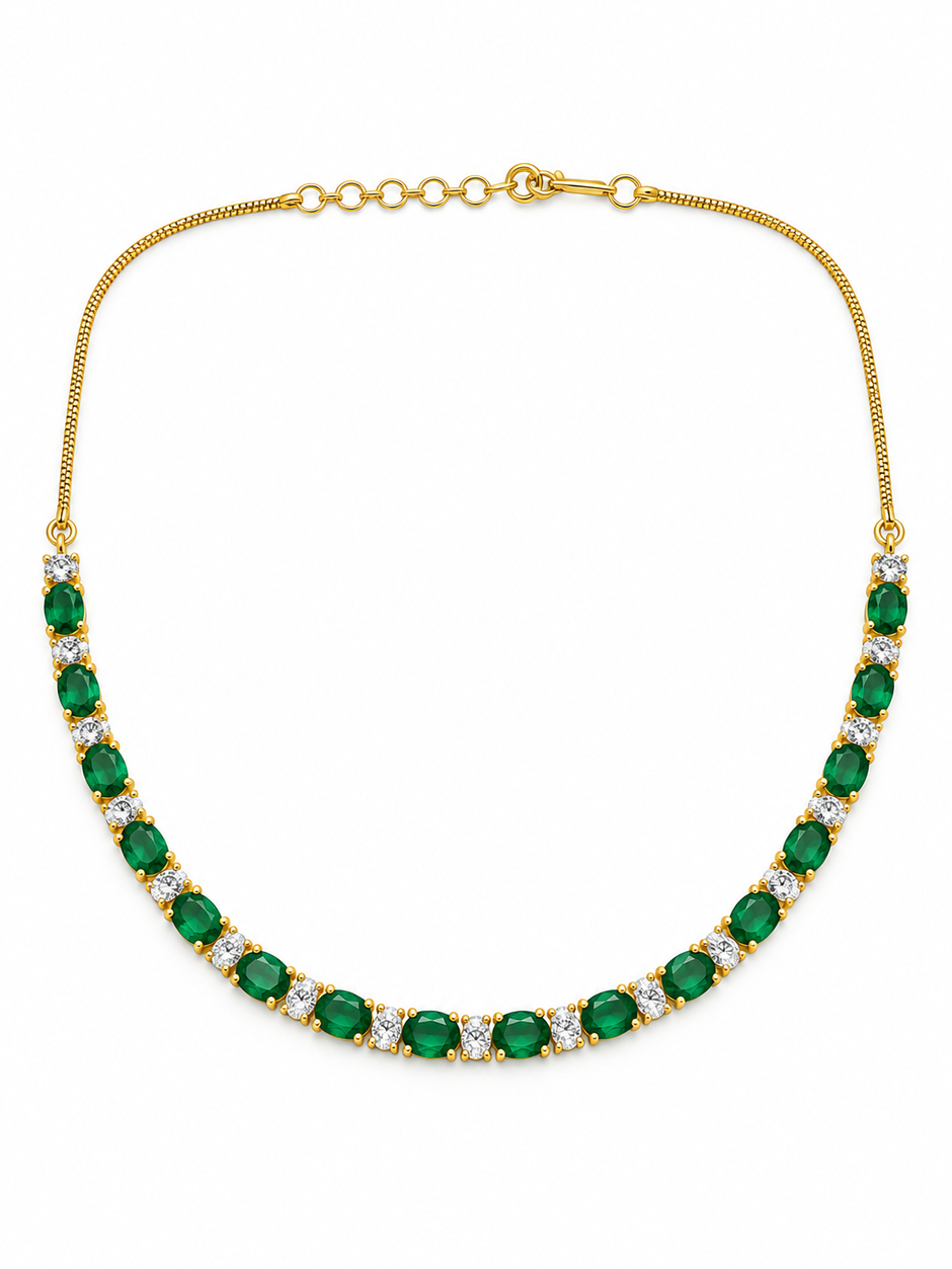 Elegant Green Emerald Necklace & Earrings Jewellery Set for Women