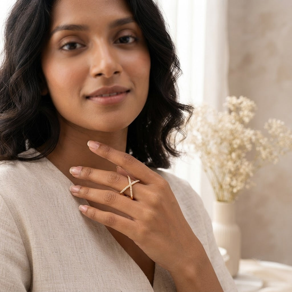 Bhavmayi Gold-Plated Crystal Cross Band Ring