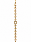 Gold-tone link bracelet with three rectangular purple, pink and green stones in square clear-stone settings, shown from the front and reverse.
