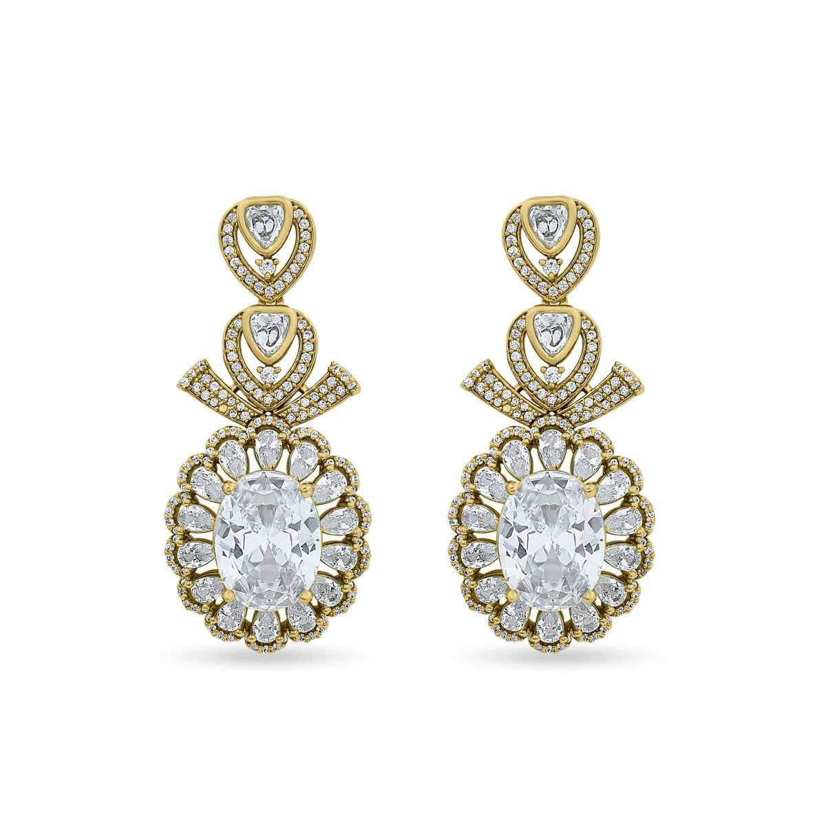 Bhavmayi 14K Gold Grand Floral Oval & Teardrop Statement Drop Earrings - bhavmayi