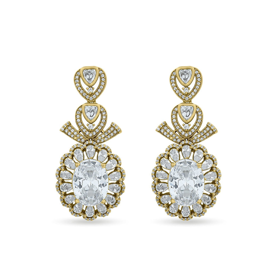Bhavmayi 14K Gold Grand Floral Oval & Teardrop Statement Drop Earrings - bhavmayi