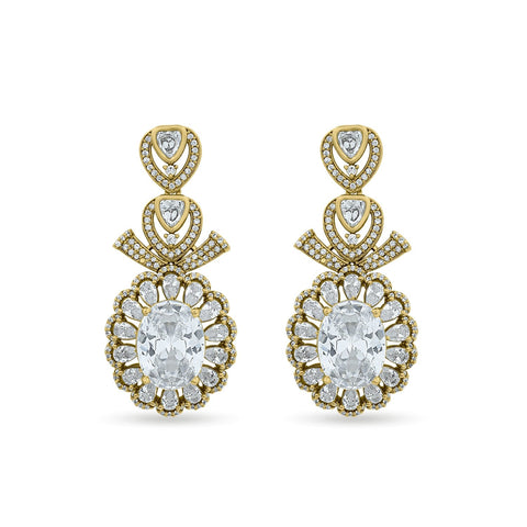 Bhavmayi 14K Gold Grand Floral Oval & Teardrop Statement Drop Earrings - bhavmayi