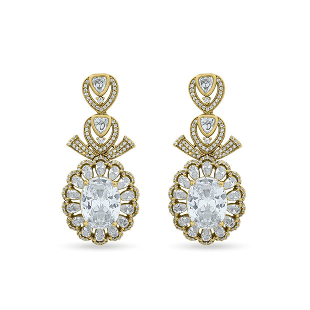 Bhavmayi 14K Gold Grand Floral Oval & Teardrop Statement Drop Earrings - bhavmayi