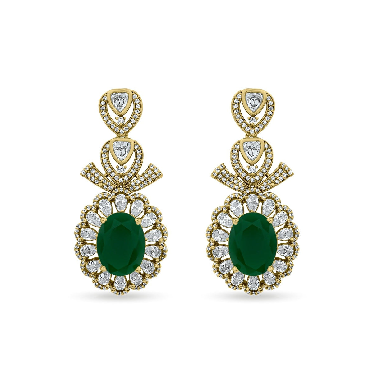 Bhavmayi 14K Gold Grand Floral Oval & Teardrop Statement Drop Earrings - bhavmayi