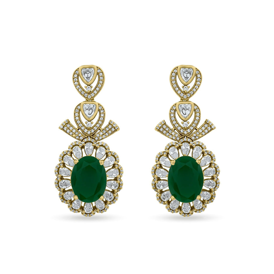 Bhavmayi 14K Gold Grand Floral Oval & Teardrop Statement Drop Earrings - bhavmayi