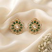Bhavmayi 14K Gold Ornate Floral Burst Diamond Studded & Deca Cut Polki Accents Earrings - bhavmayi
