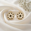Bhavmayi 14K Gold Round Mandala Stud Earrings with Emerald & Teardrop Diamond Accents - bhavmayi