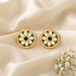 Bhavmayi 14K Gold Round Mandala Stud Earrings with Emerald & Teardrop Diamond Accents - bhavmayi