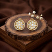 Bhavmayi 14K Gold Round Mandala Stud Earrings with Emerald & Teardrop Diamond Accents - bhavmayi