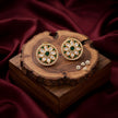 Bhavmayi 14K Gold Round Mandala Stud Earrings with Emerald & Teardrop Diamond Accents - bhavmayi