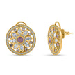 Bhavmayi 14K Gold Round Mandala Stud Earrings with Emerald & Teardrop Diamond Accents - bhavmayi