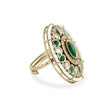 Bhavmayi 14K Yellow Gold Ruby and Diamond Floral Mandala Statement Ring with Seed Pearl Halo - bhavmayi