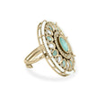 Bhavmayi 14K Yellow Gold Ruby and Diamond Floral Mandala Statement Ring with Seed Pearl Halo - bhavmayi