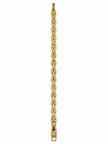 Bhavmayi golden bracelets with varied link designs and clear sparkling stone-like accents shown worn on the wrist