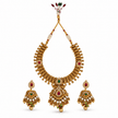 Bhavmayi antique gold-tone traditional necklace set with maroon and green accents, ornate pendant and matching earrings - bhavmayi