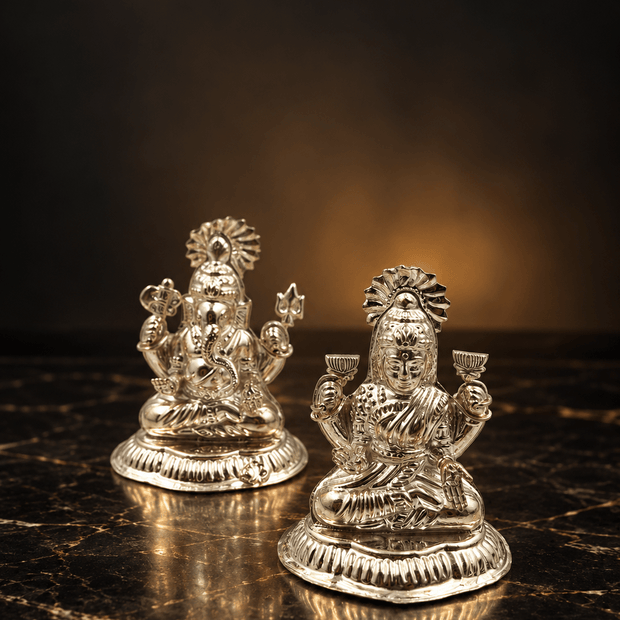 Bhavmayi Antique Silver-Tone Seated Figure Temple Motif Pair - bhavmayi