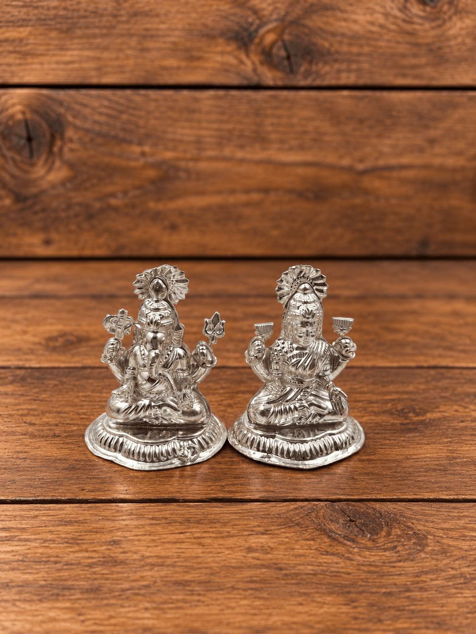 Bhavmayi Antique Silver-Tone Seated Figure Temple Motif Pair - bhavmayi