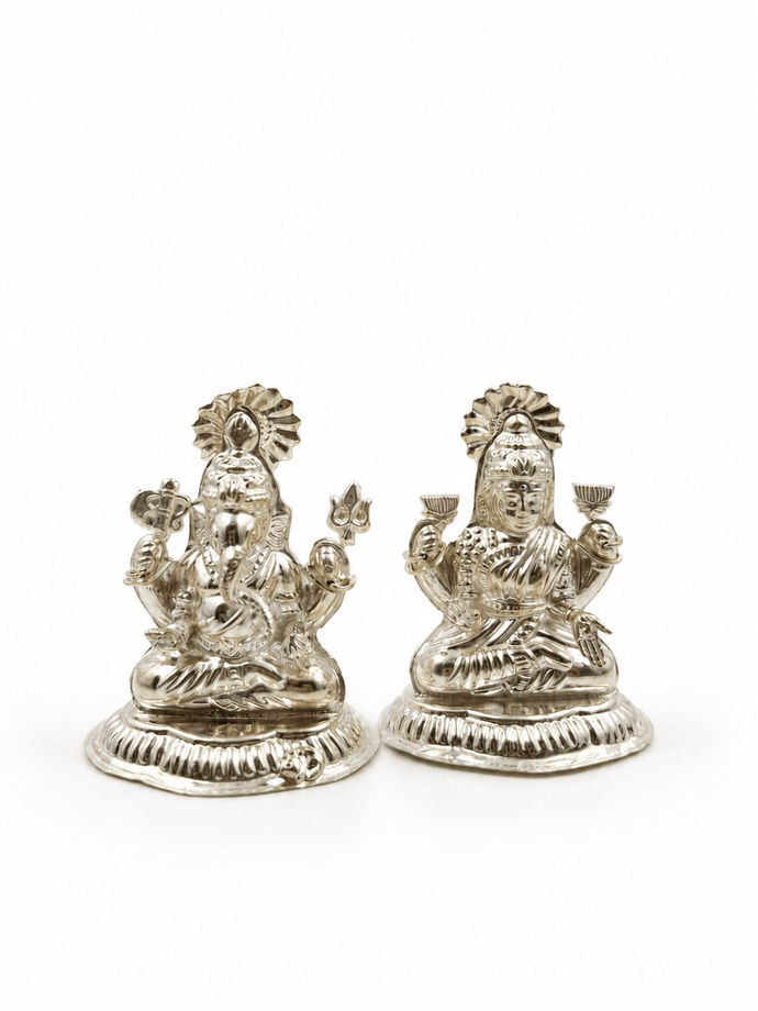 Bhavmayi Antique Silver-Tone Seated Figure Temple Motif Pair - bhavmayi