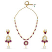 Bhavmayi gold-toned pearl and ruby necklace set with floral pendant and matching drop earrings