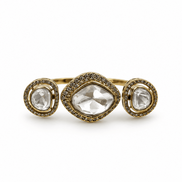Bhavmayi Crystal Triple Halo Gold-Tone Statement Ring - bhavmayi
