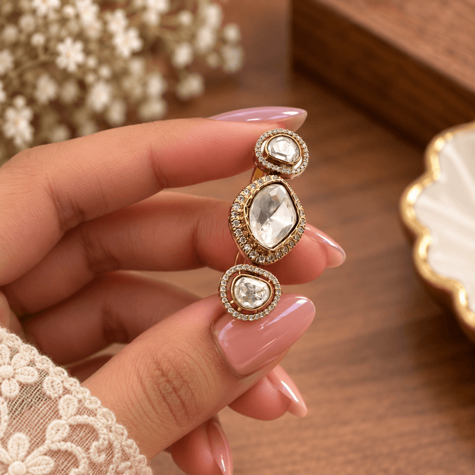 Bhavmayi Crystal Triple Halo Gold-Tone Statement Ring - bhavmayi