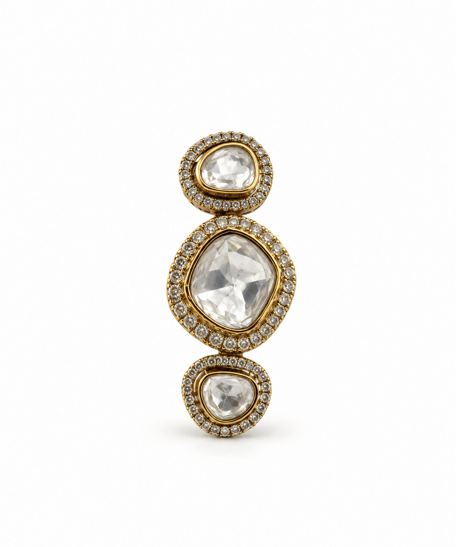 Bhavmayi Crystal Triple Halo Gold-Tone Statement Ring - bhavmayi