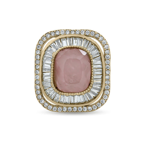 Bhavmayi Diamond Statement Gold Art Deco Oval Ring with Baguette and Pave Cushion Halo - bhavmayi