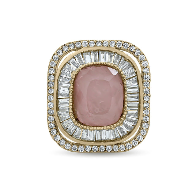 Bhavmayi Diamond Statement Gold Art Deco Oval Ring with Baguette and Pave Cushion Halo - bhavmayi