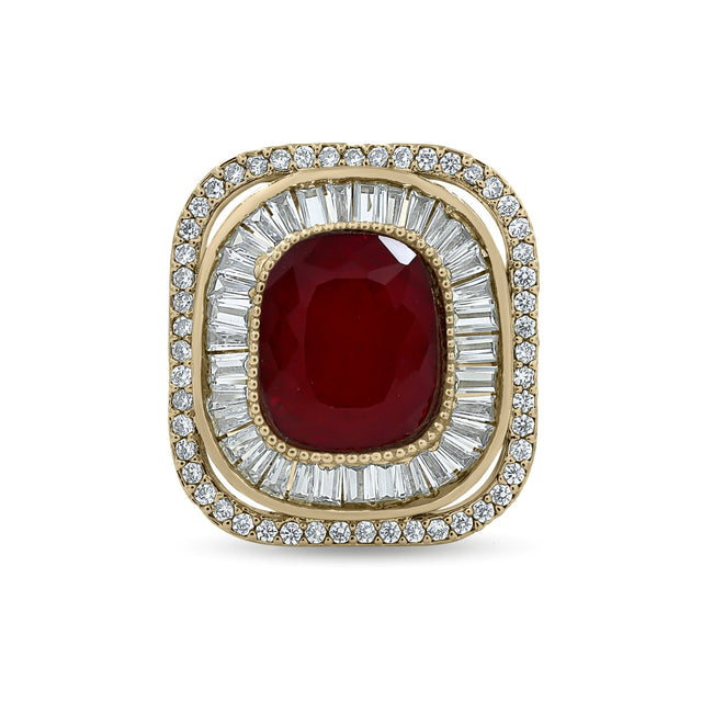 Bhavmayi Diamond Statement Gold Art Deco Oval Ring with Baguette and Pave Cushion Halo - bhavmayi