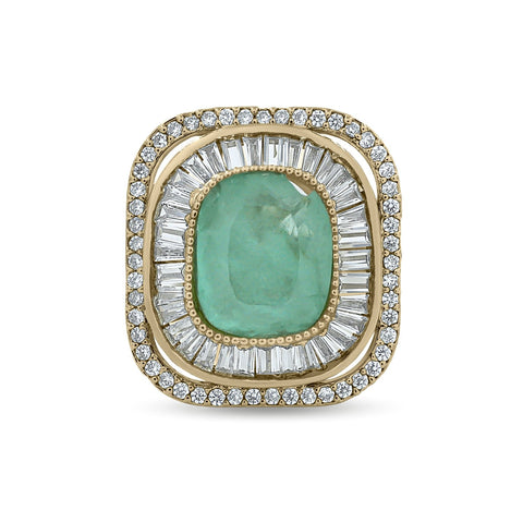 Bhavmayi Diamond Statement Gold Art Deco Oval Ring with Baguette and Pave Cushion Halo - bhavmayi