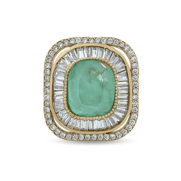 Bhavmayi Diamond Statement Gold Art Deco Oval Ring with Baguette and Pave Cushion Halo - bhavmayi