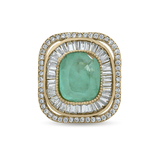 Bhavmayi Diamond Statement Gold Art Deco Oval Ring with Baguette and Pave Cushion Halo - bhavmayi