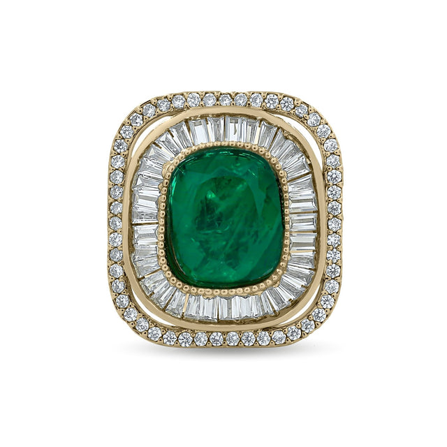 Bhavmayi Diamond Statement Gold Art Deco Oval Ring with Baguette and Pave Cushion Halo - bhavmayi