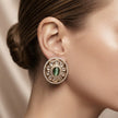 Bhavmayi Dual-Tone Antique Gold & Silver Uncut Polki Kundan Floral Stud Earrings with Micro-Pave Circullar Border - bhavmayi