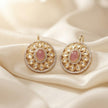 Bhavmayi Dual-Tone Antique Gold & Silver Uncut Polki Kundan Floral Stud Earrings with Micro-Pave Circullar Border - bhavmayi