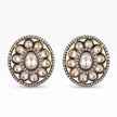 Bhavmayi Dual-Tone Antique Gold & Silver Uncut Polki Kundan Floral Stud Earrings with Micro-Pave Circullar Border - bhavmayi