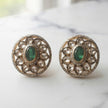 Bhavmayi Dual-Tone Antique Gold & Silver Uncut Polki Kundan Floral Stud Earrings with Micro-Pave Circullar Border - bhavmayi
