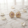 Bhavmayi Dual-Tone Antique Gold & Silver Uncut Polki Kundan Floral Stud Earrings with Micro-Pave Circullar Border - bhavmayi