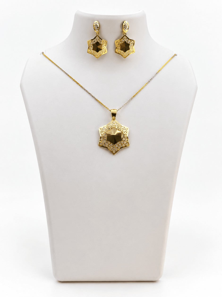 Bhavmayi Dual-Tone Floral Hexagon Pendant Necklace & Earrings Set - bhavmayi