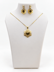 Bhavmayi Dual-Tone Floral Hexagon Pendant Necklace & Earrings Set - bhavmayi