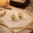 Bhavmayi Elegant 14K Gold Filigree Handmade Teardrop Studs with Coral & Pearl Accents - bhavmayi