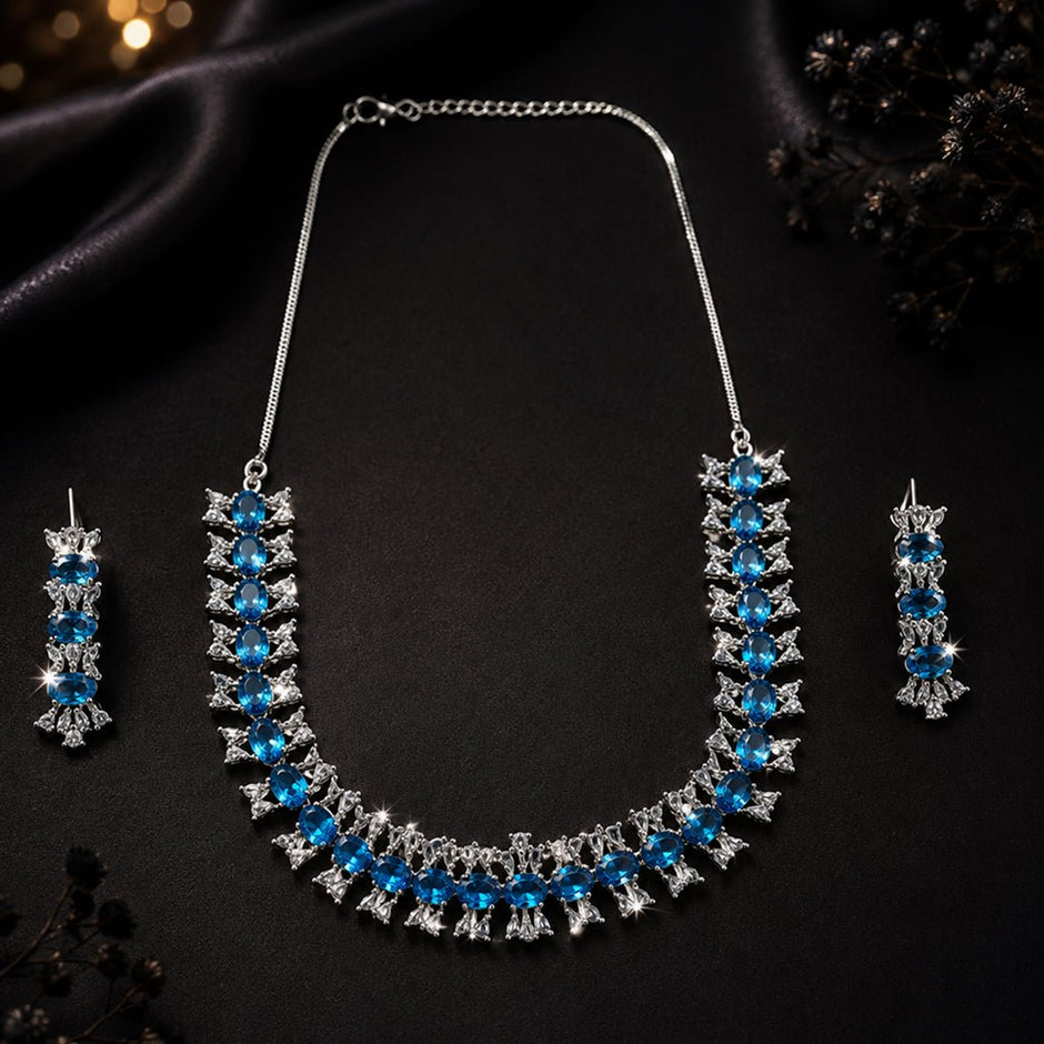 Bhavmayi Elegant Blue Crystal Necklace Set - bhavmayi