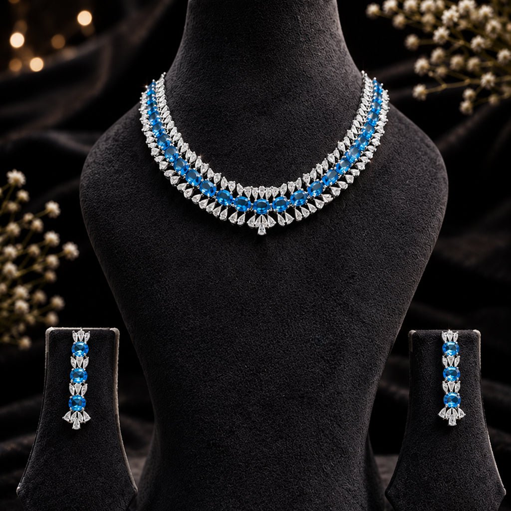 Bhavmayi Elegant Blue Crystal Necklace Set - bhavmayi