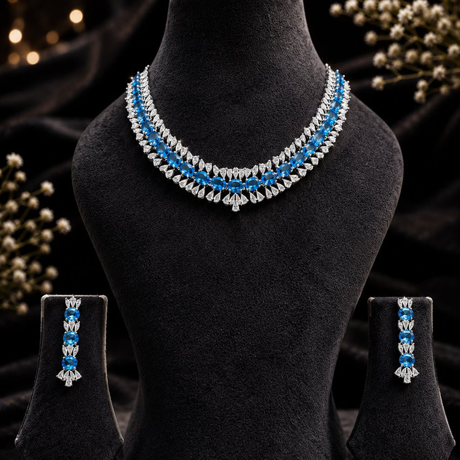 Bhavmayi Elegant Blue Crystal Necklace Set - bhavmayi