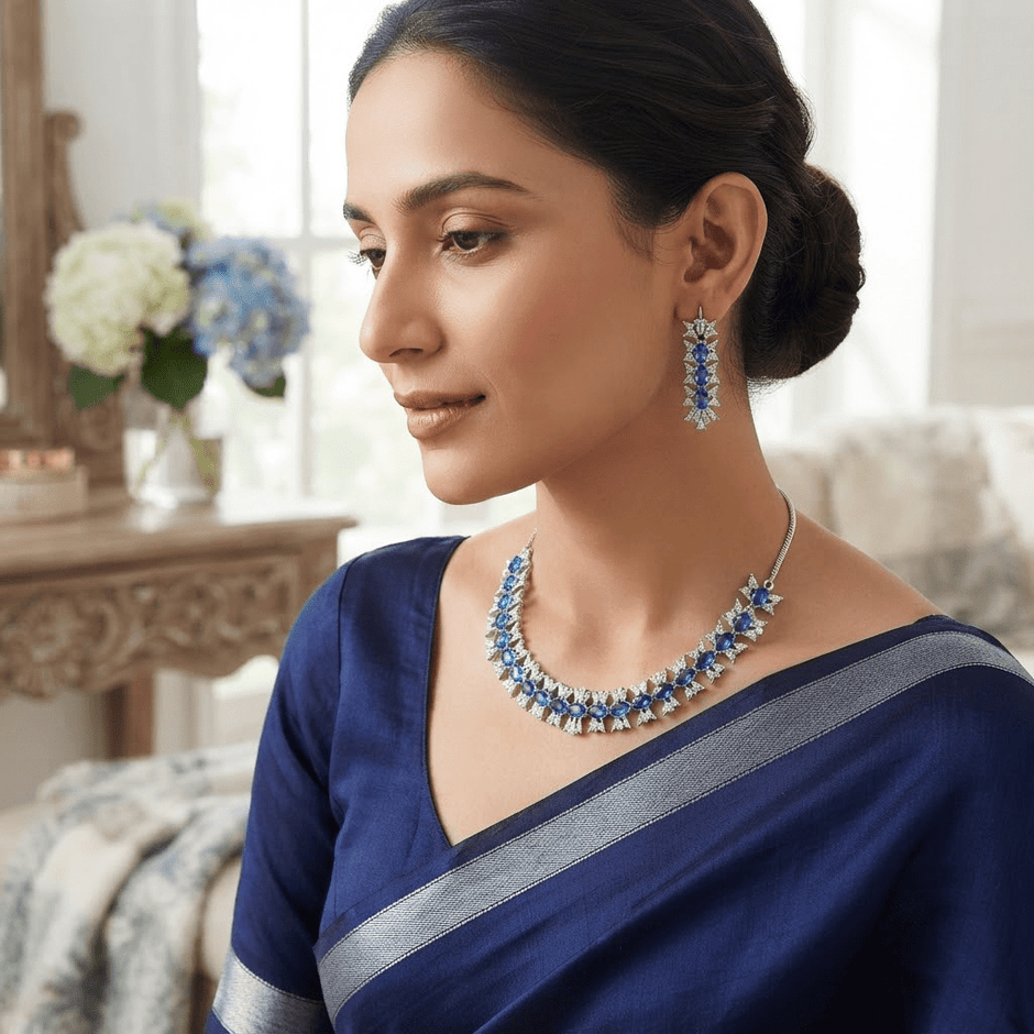 Bhavmayi Elegant Blue Crystal Necklace Set - bhavmayi