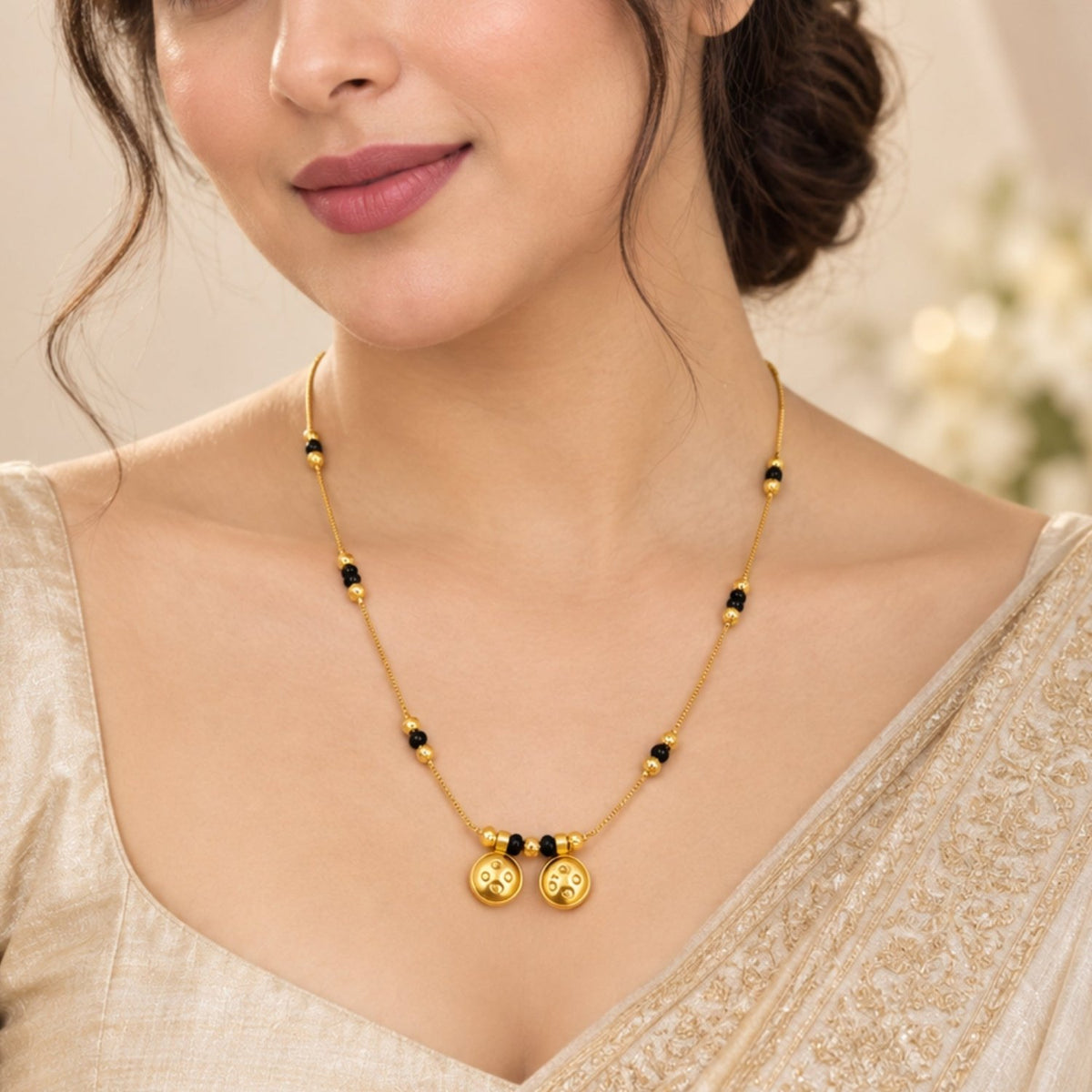Bhavmayi Elegant Double Pendant Black Bead Mengalsutra - bhavmayi
