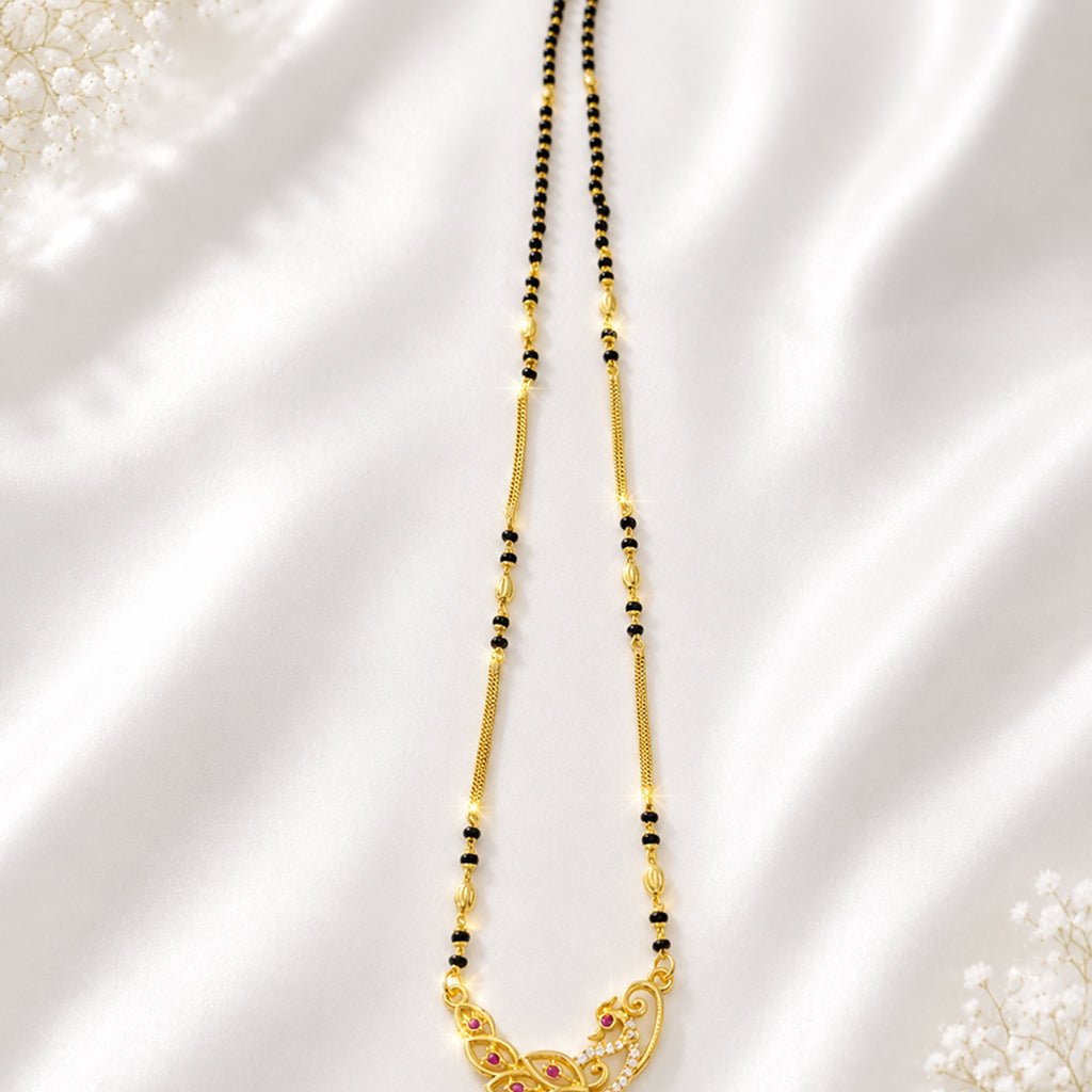 Bhavmayi Elegant Gold & Black Beaded Mengalsutra Necklace - bhavmayi