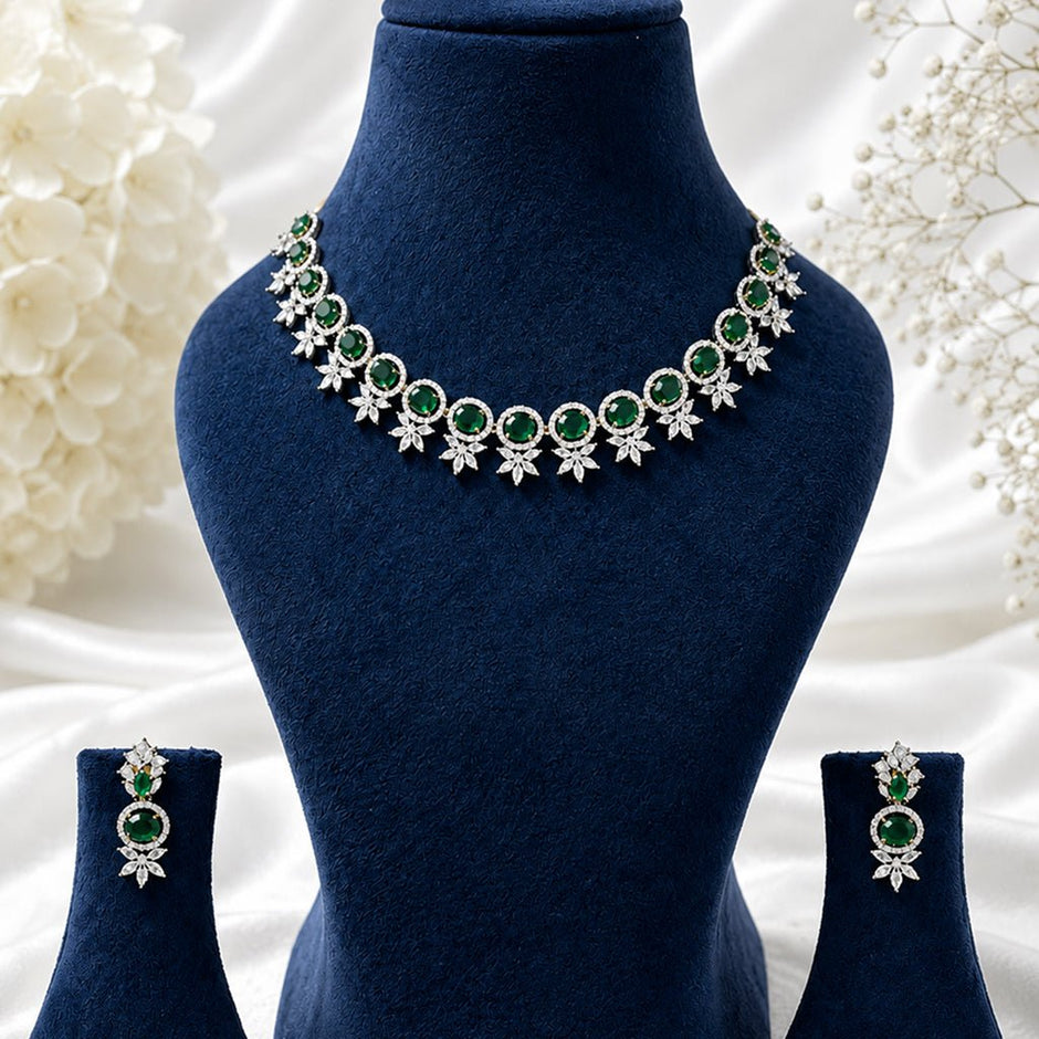Bhavmayi Elegant Green Emerald CZ Necklace & Earring Set - bhavmayi